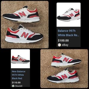 New Balance 997H Shoes CM997HPD White/Black/Red Sz 11.5